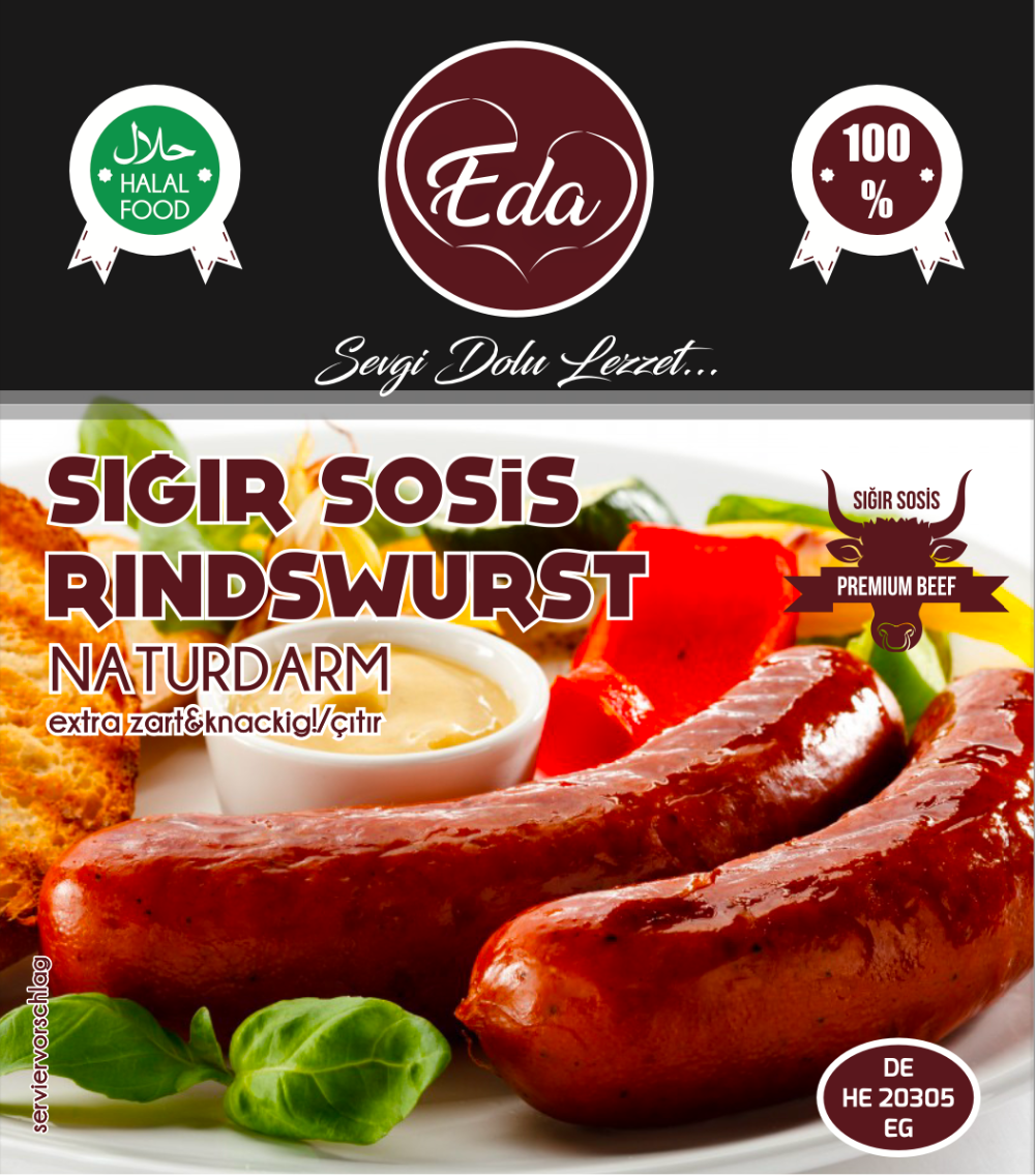 Halal Rindwurst Mild – 720g | Feine Grillwurst im Naturdarm aus 100 % Rindfleisch