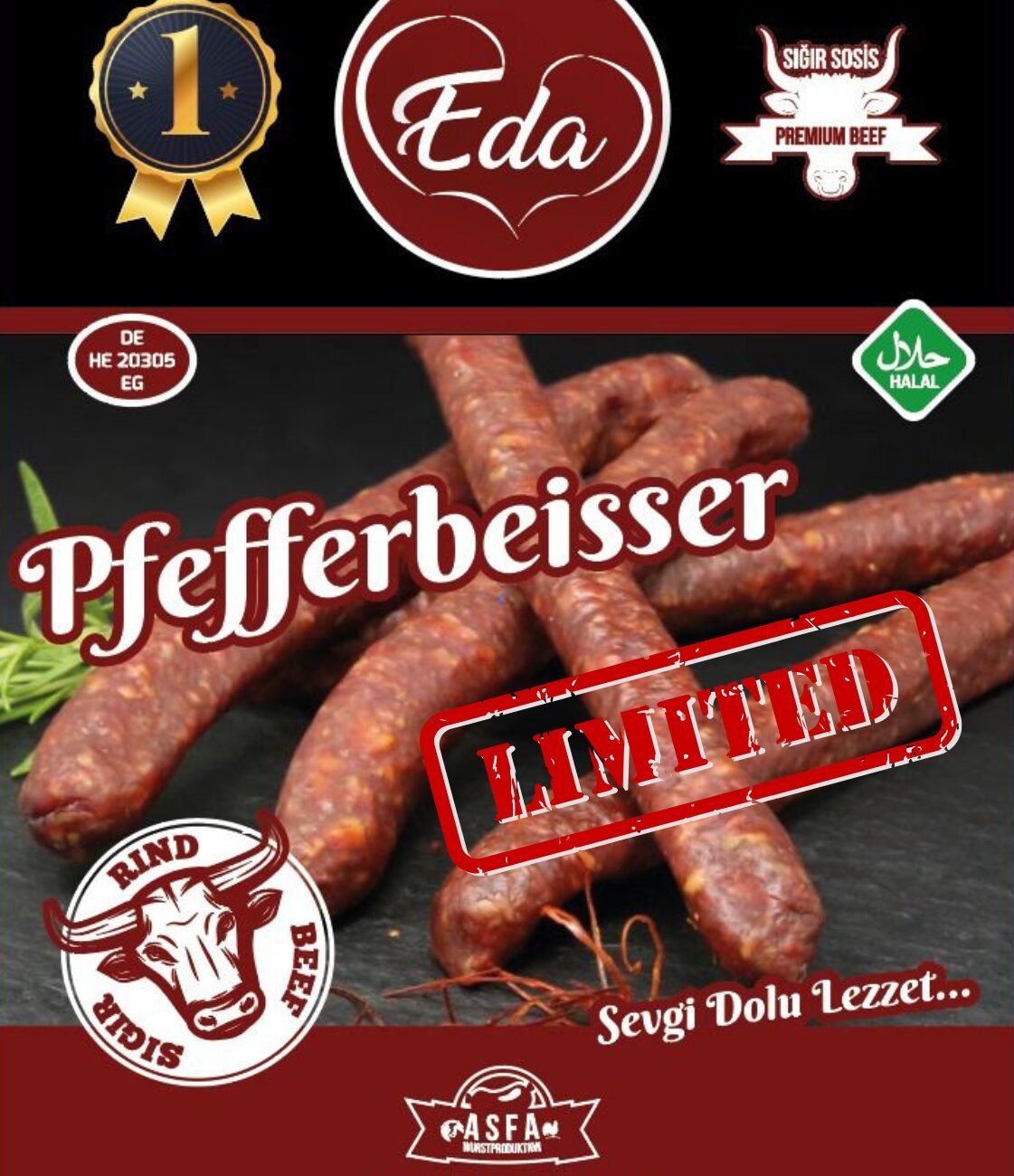 Halal Pfefferbeißer – 100 % Rind, 5 Stück | Würzige Snackwurst