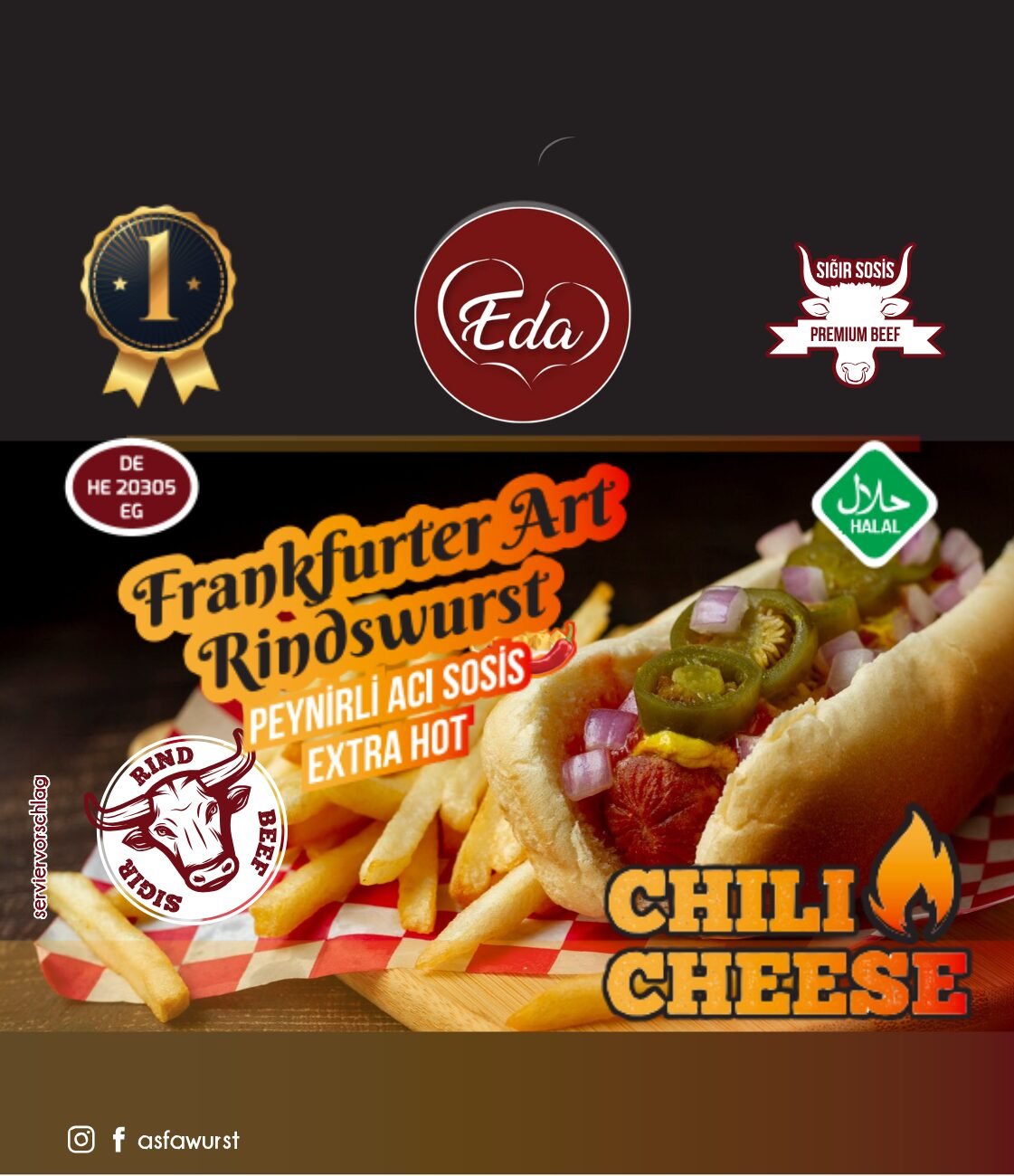 Halal Chili-Cheese Rindwurst – Frankfurter Art, 400g | Scharfe Rindswurst mit Käse & Jalapeños